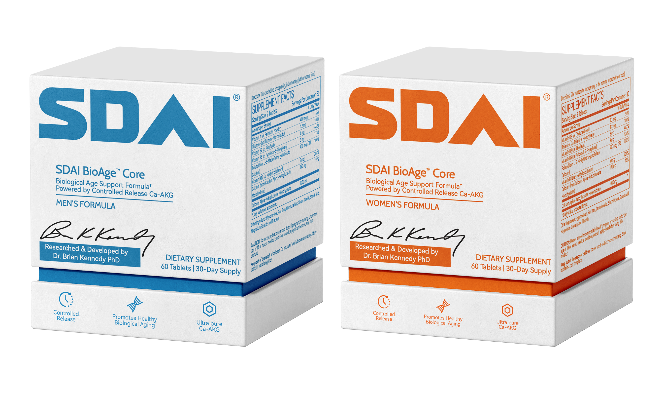 SDAI BioAge™ 男士与女士专用缓释 AKG 产品包装